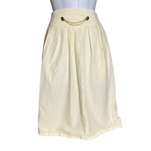 Maggie Lawrence Women's A-Line Pleated Elastic Waist Chain Accent Cream Skirt M